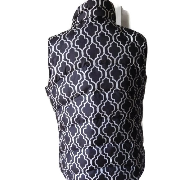 Puffer Down Vest/ Land's End/ Black & White Arabesque/ Size Med 10-12 - Picture 4 of 6
